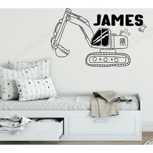 Construction Set Vinyl Wall Decals Kids Wall Sticker Wall Decals Dump Excavator Decal Personalized Name Nursery Wall Decals Z662