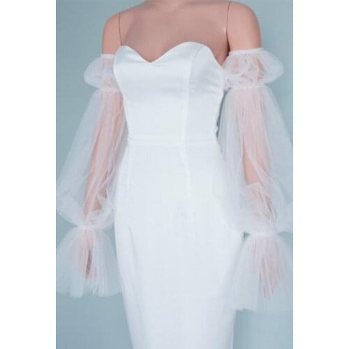 Bridal Sleeves White Tulle Off-shoulder Detachable Bridal Bicep Long Sleeves Wedding Arm Cover Decorate Wedding Accessories