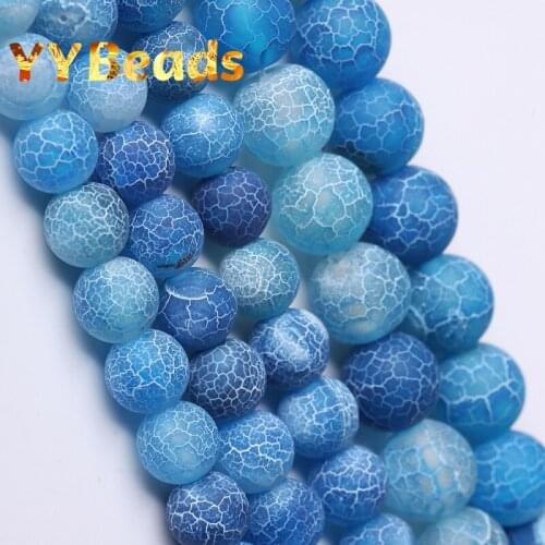 Dull Polished Natural Blue Frost Cracked Agates Beads 4-12mm Blue Dragon Vein Agates Loose Beads For Jewelry Making DIY Bracelet