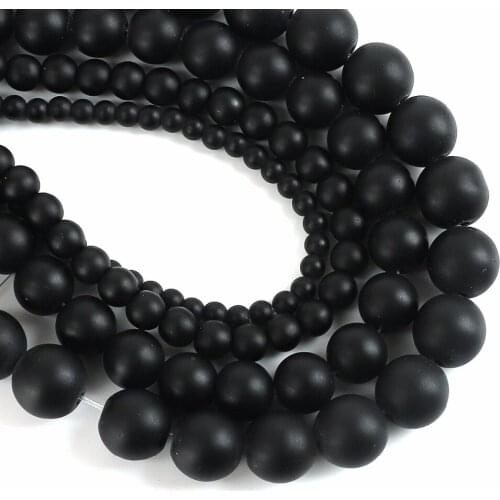 High Quality Natural Stone Black Scrub Matte Frosted Glass Beads Loose Spacer Bead For Handmade Bracelet Necklace Jewelry Making