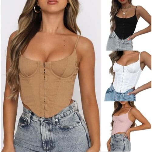 Women Sexy Tank Top Adults Sleeveless Irregular Solid Color Adjustable Spaghetti Strap Corset