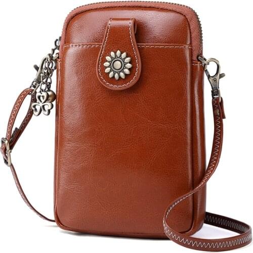 MINI Womens Genuine Leather Crossbody Bags Girl Cell Phone Coin Purse Handbags Female Shoulder Bag