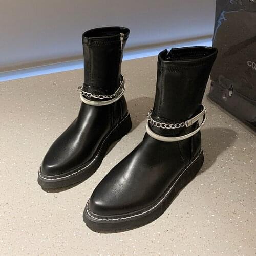 2021 Fashion Round Toe Combat Boots for Women Chunky Boots New Motorcycle Autumn Ladies Shoes Botas Mujer Female Short Boots