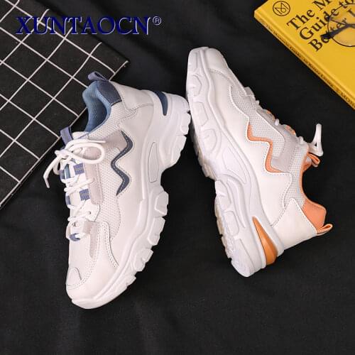 2021 New Fashion Beige Dad Chunky Sneakers Casual Vulcanized Shoes Woman High Platform Sneakers Lace Up Beige Women Sneakers