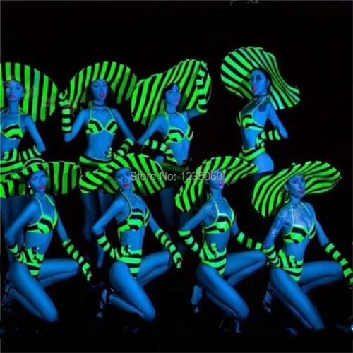 WYY Festival Party Female Singer Fluorescent Zebra Style Bikini Dance Suit Green Stage Performance Ballroom Costume Halloween Ha