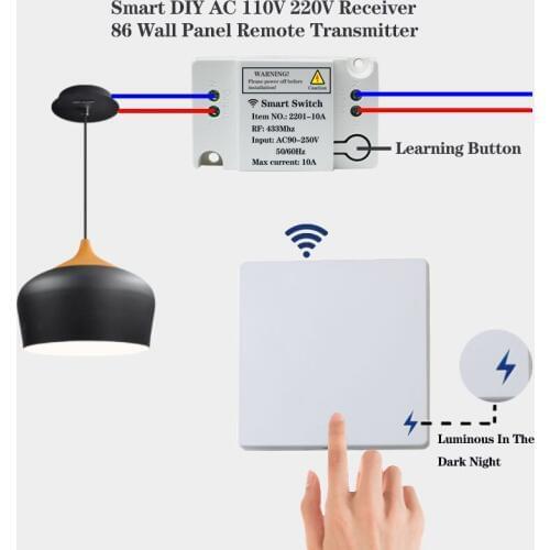 ZKRLLF 433Mhz AC 220V 10Amp 1CH switch Universal Wireless Remote Control RF Relay Receiver Transmitter for LED/Light/fan lamp