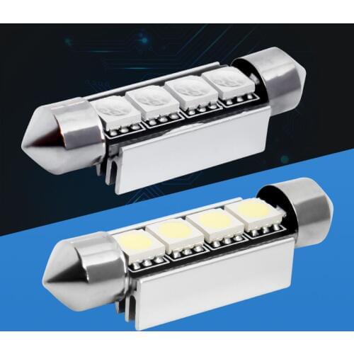 20pcs 42mm C5W 4 SMD 5050 LED 4smd White/Blue CANBUS Error Free Car License Plate lights Interior Bulb Dome Festoon Lamp 12V 20X