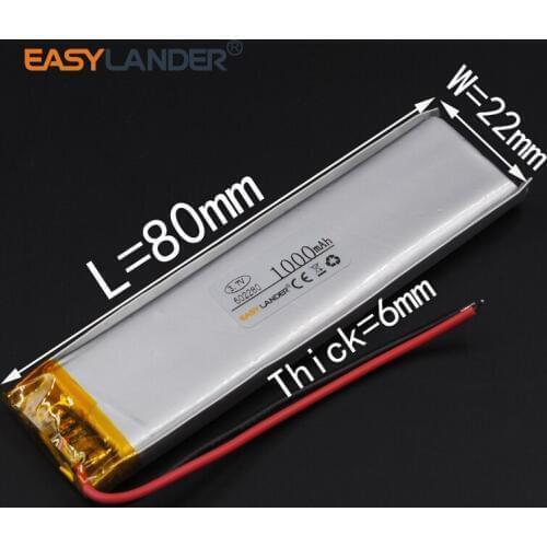 3.7V 1000mAh Rechargeable li Polymer Li-ion Battery For tachograph LED light Toys GPS PDA Bluetooth Speaker 602280 062280