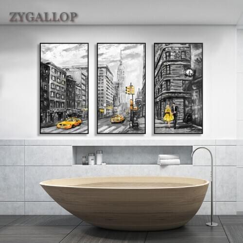 ZYGALLOP Paris City Street Oil Painting Print Vintage Poster 3 Pcs Canvas Painting Living Room Wall Art Hostel Decor Pictures