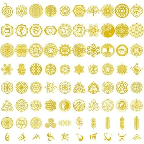 80Pcs Sacred Geometric Copper Orgonite Sticker Flower Life Tree DIY Energy Tower Pyramid Material Epoxy Resin Art Crafts