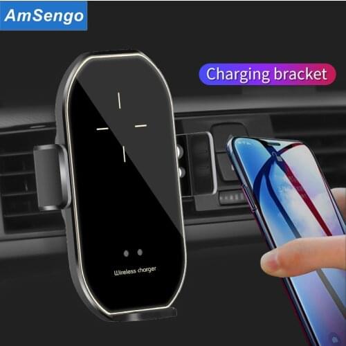 Amsengo Qi Car Wireless Charger Automatic Clamping Car Phone Holder Smart Infrared Sensor Air Vent Mount Mobile Phone Stand Hold