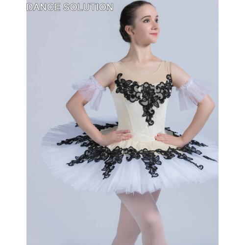 Ivory Velvet Bodice Black Applique Girl & Women Dance Ballet Tutu Ballerina Stage Performance Costumes Ballet Dancewear BLL134