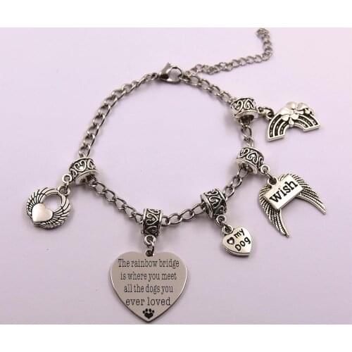 The rainbow bridge is where you meet stainless steel chain dog angel pet loss pet owner memory bracelet gift for dog lover