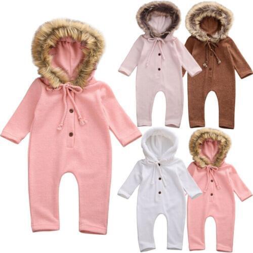 2020 Brand New Newborn Baby Girl Boy Winter Clothes Babies Hooded Fur Casual Warm Romper Jumpsuit Knitted Outfits For 0-24M Baby