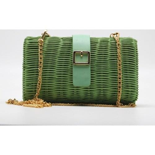 Brands Box Rattan Crossbody Bags for Women Desiger Chain Wicker Woven Shoulder Bag Summer Beach Straw Bag Lady Small Purses 2021