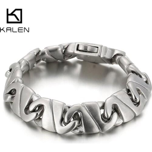 Kalen14mm Irregular Geometric Pattern Splicing Chain Charm Mens Simple Bracelet Light Jewelry