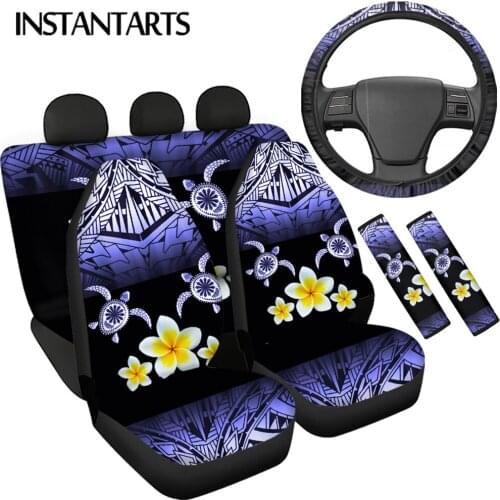 INSTANTARTS Tribal Totem with Turtles Hibiscus Flower Print Front/Rear Seat Covers Soft Steering Wheel Cover Safety Belt Cover