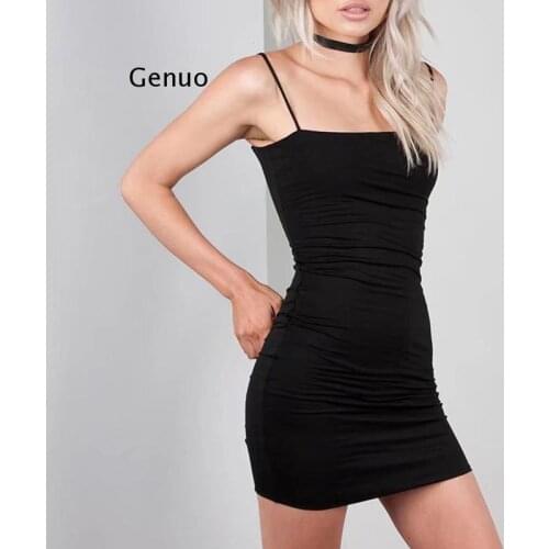 Black Sexy Dress Spaghetti Strap Female High Waist Sheath Club Dresses For Women Short Summer Mini Sleeveless Vestidos