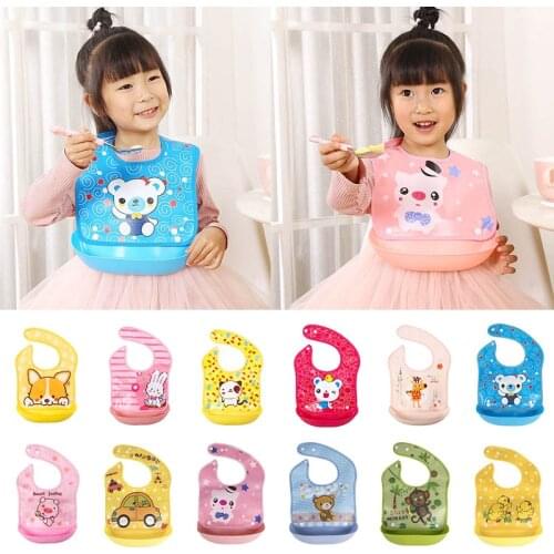 Waterproof Baby Bibs Silicone Feeding Baby Saliva Towel Newborn Cartoon Aprons Baby Bibs Adjustable Feeding Apron Burp Cloths