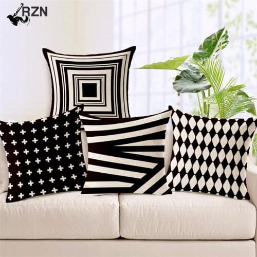 Geometric black and white(beige) plain home textile sofa car cushion cover decorative throw pillow case cojines 45x45