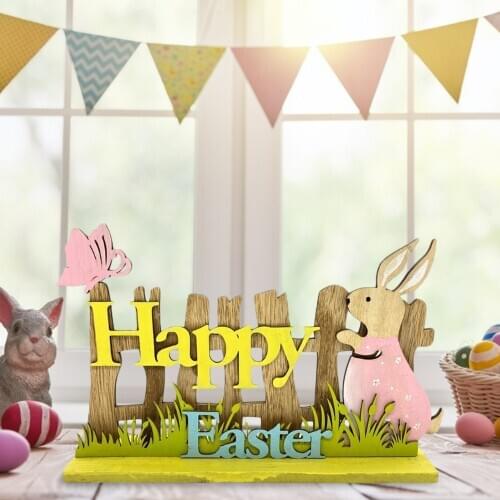 Easter Wooden Decoration Bunny Happy Easter Ornaments DIY Wood Rabbit Craft Gifts Easter Party Decor For Home