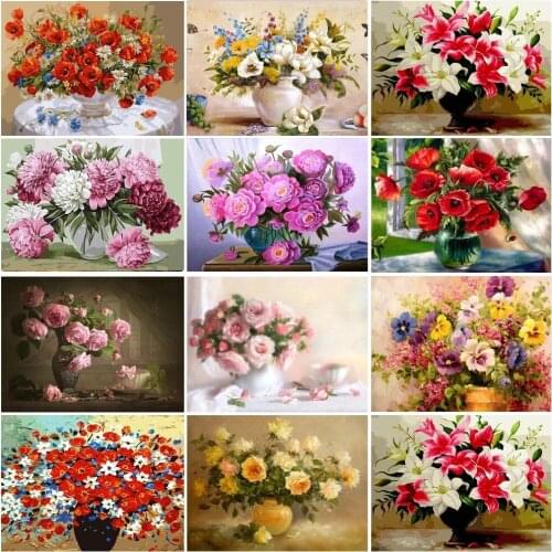 Paint By Numbers Natural Landscape Flower Peony Daisy Art Decor Linen Painting Hand Drawing Painting Home Decor Gift Posters