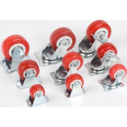 Red Plastic Rail Fixed Casters No noise Universal Wheel With Brake Small Cart Furniture Replacement Caster Hardware Accessories