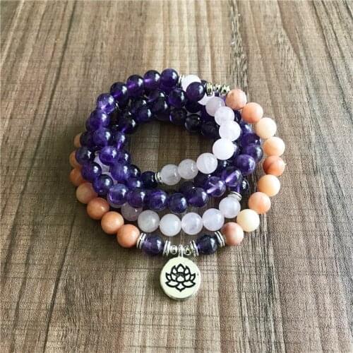 108 Mala Healing Bracelet Higer Quarty Purple Quartz Bracelet 3 colors Yoga Jewelry Lotus Flower 5 Laps Bracelets Prayer Jewelry