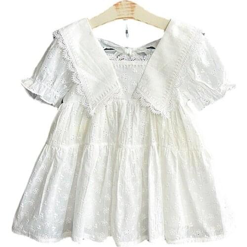 Baby Girl Summer Dress Cute 2021 Summer Short Sleeve Lace Pleated Dresses Kids Birthday Party Clothing