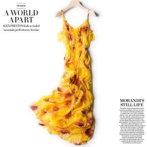 High Quality 100% Silk Summer Dresses for Women 2021 Floral Maxi Dress Boho Beach Dress Female Sundress Robe Femme Pph5026