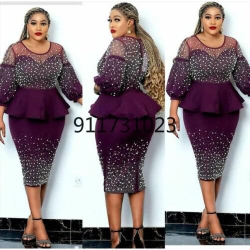 2021 Summer 2 Piece Set Dashiki Diamonds Bodycon Dress African Clothes for Women African Clothing Fashion Robe Africaine Femme