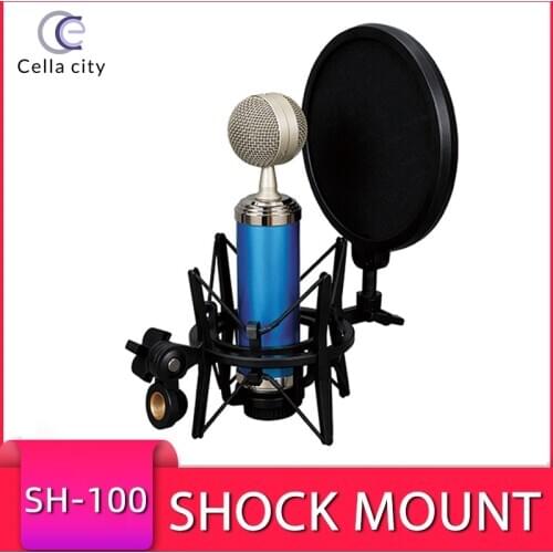 CELLA CITY Mic Shockproof Stand With Large Double-Layer Blowout Prevention Net Recording Live Broadcast Condenser Microphone