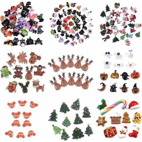 10Pcs Mini Christmas Tree Santa Claus Snowman Bell Kid Toy Gift Fairy Garden/Halloween Pumpkin Ghost Hat Ornaments Mini Figurine