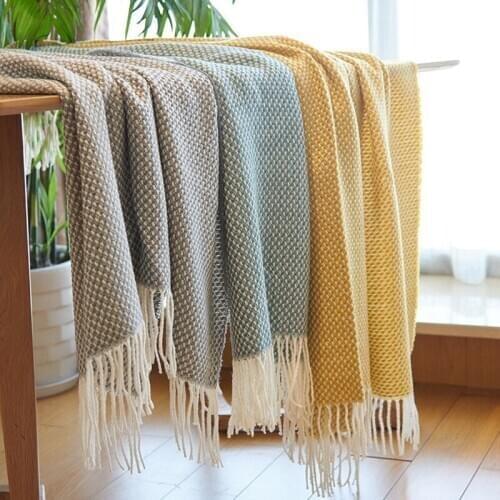 Soft Newborn Baby Boy Blanket Muslin Swaddle Sofa Plaid Travel Car TV Tassel Home Baby Quilt