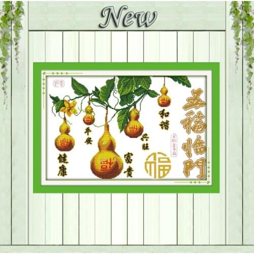 The five blessings gold gourd decor painting counted printed on canvas DMC 11CT14CT Cross Stitch kits needlework embroidery Sets