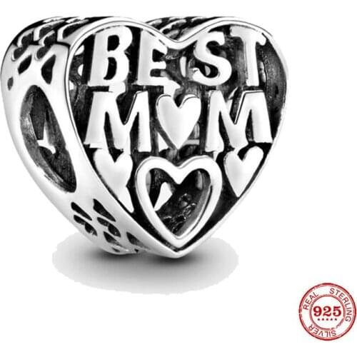 New 925 Sterling Silver Bead Best Mom Heart Charm ​Fit Original Pandora Bracelet DIY Jewelry For Women Diy Jewelry Making