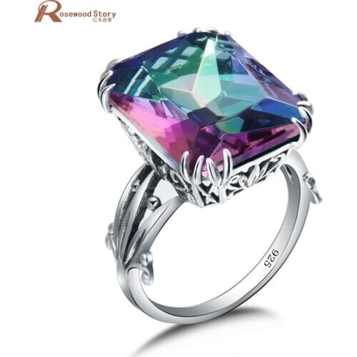 Wholesale Sailor Moon Ring Square Mystic Rainbow Lab Topaz Big Rings 925 Sterling Silver Jewelry for Bridal Wedding Vintage Gift