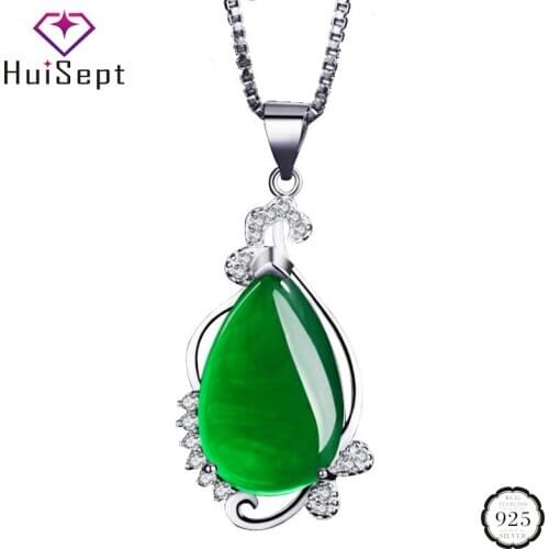 HuiSept Retro Necklace 925 Silver Jewelry Water Drop Shape Emerald Ruby Gemstone Pendant Accessory for Women Wedding Engagement