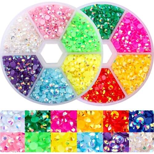 QIAO DIY 3D Resin Art AB Rhinestones Strass Stones Candy Color Flatback Round Resin Glittler Nail Art Decoration Glue On стразы