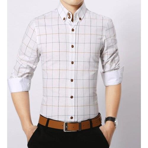 Autumn Casual Korean Mens Plaid Shirts Mens Long-sleeved Slim-fit Non-iron Business Casual Shirts 5 Colors 7 Size Men Shirt