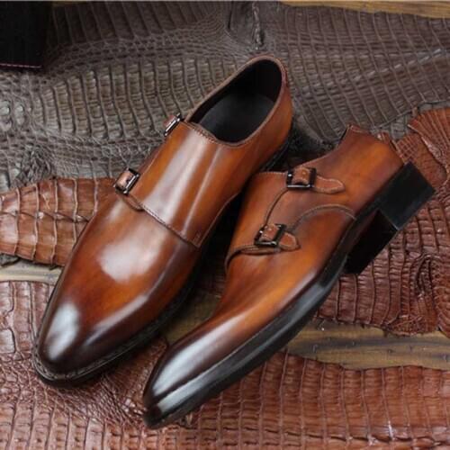 Sipriks Mens Italian Goodyear Welted Shoes Imported Calf Leather Patina Double Monk Straps Elegant Casual Smart Gents Social 46