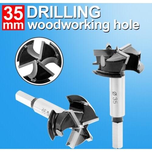 35mm Diameter Drill Bits Hinge Hole Opener 3 Cutter Heads Drilling Kitchen Cabinet Hinge Hole Tool Woodworking Cutter