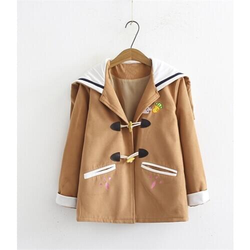 Japanese Mori Vintage Wool Coat Women Winter College Style Cartoon Rabbit Teen Girls Cute Bunny Ears Jacket Female Outerwear