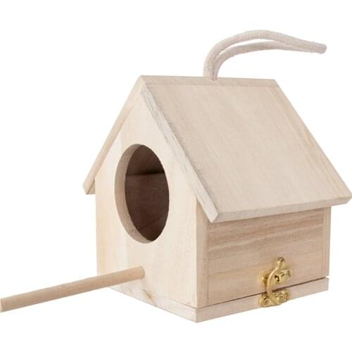 Hanging Birdhouse with Perch Outdoor Wooden Bird Cage Box for Breeding Nesting Hatching