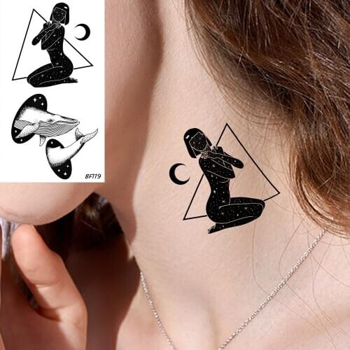Waterproof Tattoo Stickers Geometric Moon Girl Makeup Temporary Tattoo Whale Women Small Dolphin Tatoos Galaxy Body Arm Cosmetic