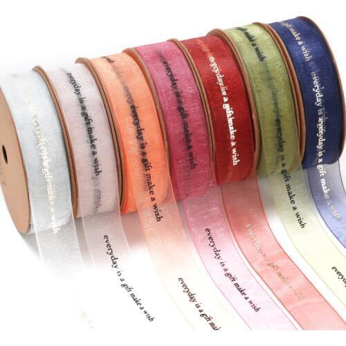 High Quality 19mm Golden Snow Transparent Ribbons Gift Packing English Ribbons Flower Shop Wedding Bouquet Baking Decoration