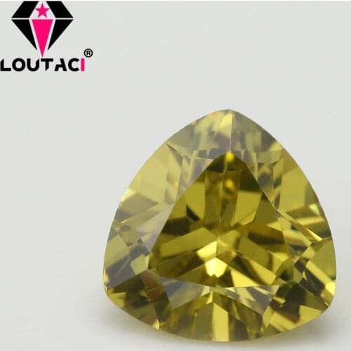 LOUTACI Jewelry Gemstone Fancy Cut 5A Brilliance Olive Yellow Color Trillion Shape Cubic Zirconia Small Size 3x3-6x6mm