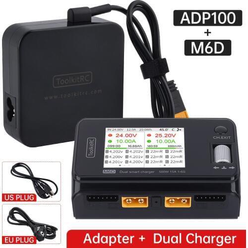In Stock ToolkitRC M6D 15A x 2 DC Dual-channel Output 1-6s Charger Discharger and ADP100 100w 20v 5A Power Supply Unit Set Sell