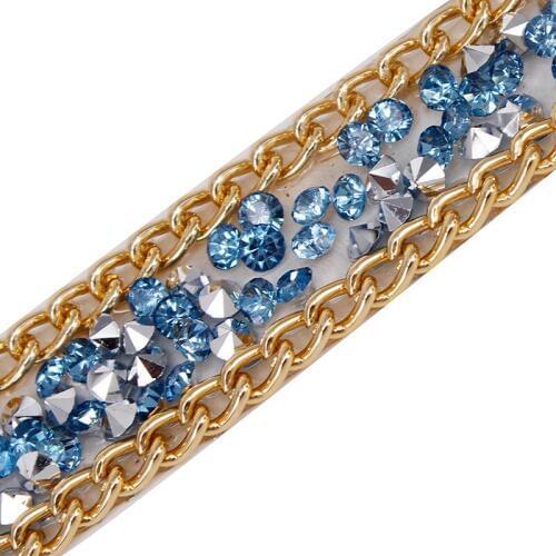 10yard Beaded Rhinestones Trim Gold Chain Iron on Hotfix Crystal Reel Chain Applique Embellishment Sewing Accessories T1924