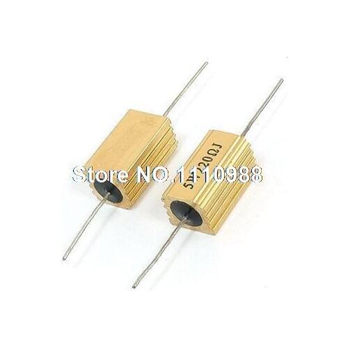 2 Pcs Gold Tone Axial Lead Aluminium Housed Resistor 5W 220 Ohm